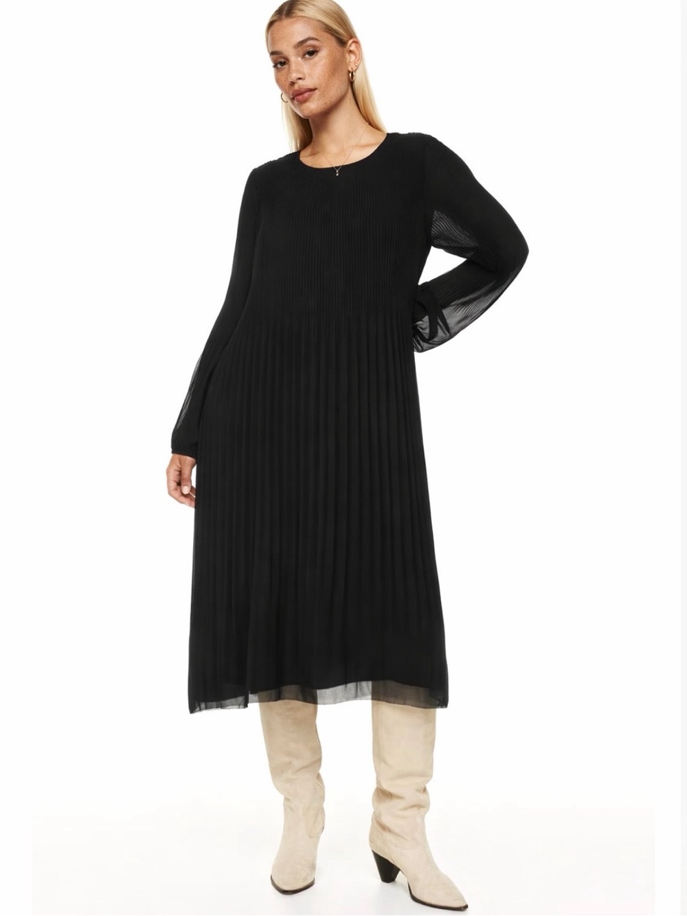 NWOT Aritzia Wilfred Daydreamer Midi Black Pleated Dress Sz-S Whimsigoth